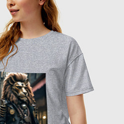 Футболка оверсайз женская Лев в кожаном костюме в стиле стимпанк, цвет: меланж — фото 2
