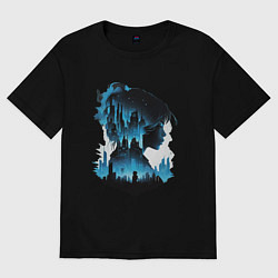 Футболка оверсайз женская Девушка город, цвет: черный