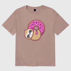 Футболка оверсайз женская Ленивец с пончиком, цвет: пыльно-розовый