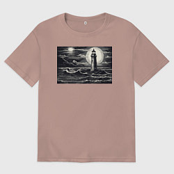 Футболка оверсайз женская Маяк в графике, цвет: пыльно-розовый