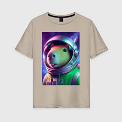 Женская футболка оверсайз Портрет бравого космонавта - капибара