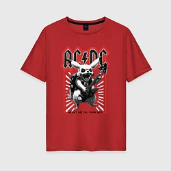 Футболка оверсайз женская AC DC на фоне Пикачу играющего рок на гитаре, цвет: красный