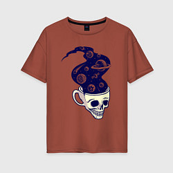 Футболка оверсайз женская Dead drink space skull, цвет: кирпичный