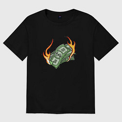 Футболка оверсайз женская Банкноты в огне, цвет: черный