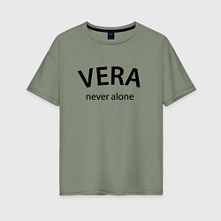 Футболка оверсайз женская Vera never alone - motto, цвет: авокадо
