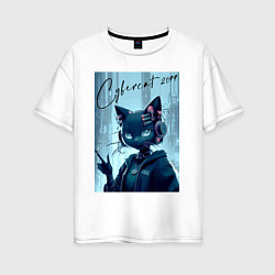 Футболка оверсайз женская Cybercat 2099 - ai art, цвет: белый