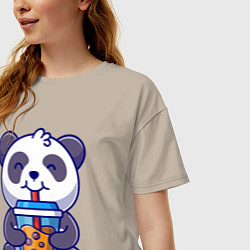 Футболка оверсайз женская Drinking panda, цвет: миндальный — фото 2