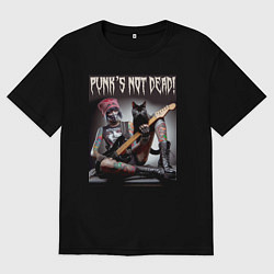 Футболка оверсайз женская Punk girl with a black cat and a guitar, цвет: черный