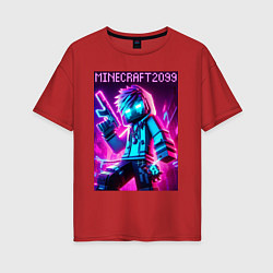 Футболка оверсайз женская Neon Minecraft - ai art, цвет: красный