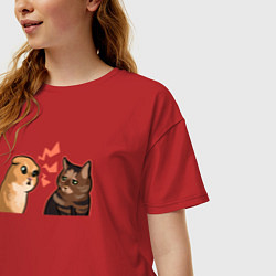 Футболка оверсайз женская Недовольный и грустный кот - Talking Cats, цвет: красный — фото 2