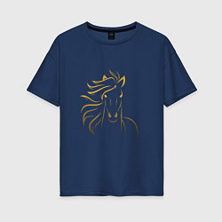 Футболка оверсайз женская Золотой силуэт лошади, цвет: тёмно-синий