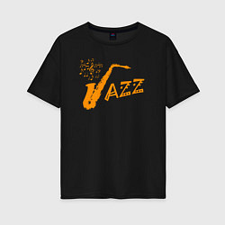 Футболка оверсайз женская Jazz sax, цвет: черный