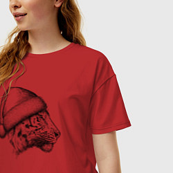 Футболка оверсайз женская Профиль новогоднего тигра, цвет: красный — фото 2