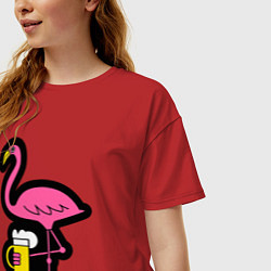 Футболка оверсайз женская Фламинго и пивко, цвет: красный — фото 2