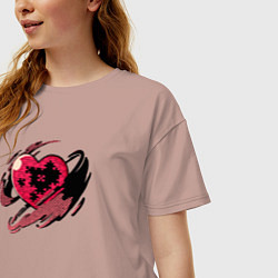 Футболка оверсайз женская Сердце и пазлы, цвет: пыльно-розовый — фото 2