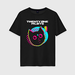 Футболка оверсайз женская Twenty One Pilots rock star cat, цвет: черный