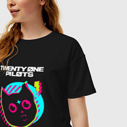 Футболка оверсайз женская Twenty One Pilots rock star cat, цвет: черный — фото 2