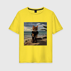 Футболка оверсайз женская Пляжный котик, цвет: желтый