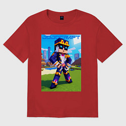 Футболка оверсайз женская Jotaro Kujo and Minecraft - collaboration, цвет: красный
