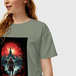 Футболка оверсайз женская Assassins creed загадочный город, цвет: авокадо — фото 2