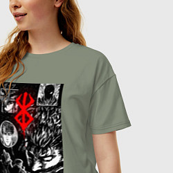 Футболка оверсайз женская Гатс Чёрный мечник коллаж, цвет: авокадо — фото 2