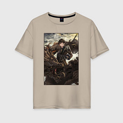 Футболка оверсайз женская Чжун Ли - дракон, цвет: миндальный