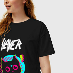 Футболка оверсайз женская Slayer rock star cat, цвет: черный — фото 2