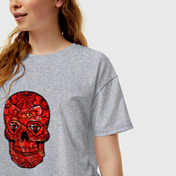 Футболка оверсайз женская Red decorative skull, цвет: меланж — фото 2