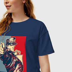 Футболка оверсайз женская ДжоДжо мем - рыцари звёздной пыли, цвет: тёмно-синий — фото 2