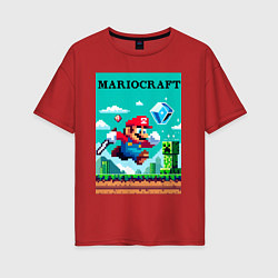 Футболка оверсайз женская Mario and Minecraft - collaboration pixel art, цвет: красный