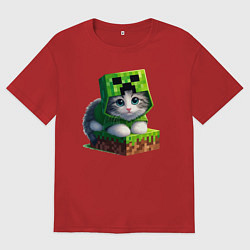 Футболка оверсайз женская Kitten creeper collaboration - ai art, цвет: красный