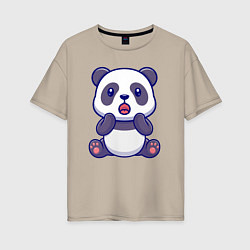 Футболка оверсайз женская Удивлённая панда, цвет: миндальный