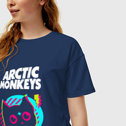 Футболка оверсайз женская Arctic Monkeys rock star cat, цвет: тёмно-синий — фото 2