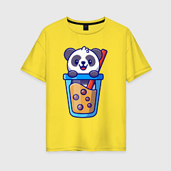 Футболка оверсайз женская Панда в стаканчике, цвет: желтый