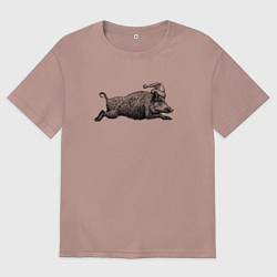 Футболка оверсайз женская Кабан спешит на Новый год, цвет: пыльно-розовый