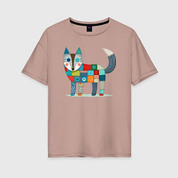 Футболка оверсайз женская Funny fox - patchwork ai art, цвет: пыльно-розовый