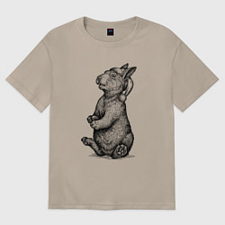 Футболка оверсайз женская Заяц в новогодней шапке, цвет: миндальный