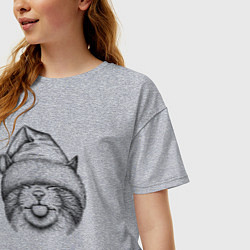 Футболка оверсайз женская Кот в новогодней шапке, цвет: меланж — фото 2