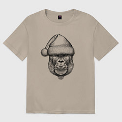 Футболка оверсайз женская Морда новогодней гориллы, цвет: миндальный