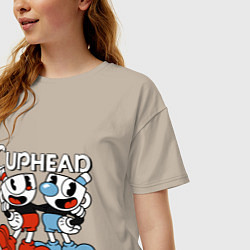 Футболка оверсайз женская Cuphead and Mugman, цвет: миндальный — фото 2