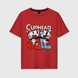Футболка оверсайз женская Cuphead and Mugman, цвет: красный