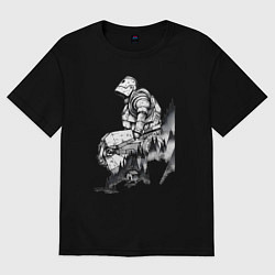 Футболка оверсайз женская Робот сидит на холме - Стальной гигант, цвет: черный