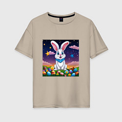 Футболка оверсайз женская Кролик под звёздами, цвет: миндальный