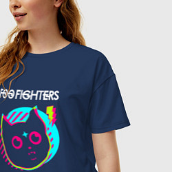 Футболка оверсайз женская Foo Fighters rock star cat, цвет: тёмно-синий — фото 2