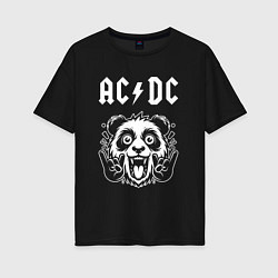 Футболка оверсайз женская AC DC rock panda, цвет: черный