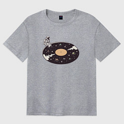 Футболка оверсайз женская Космонавт музыкальная пластинка, цвет: меланж