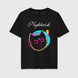 Футболка оверсайз женская Nightwish rock star cat, цвет: черный