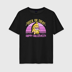 Футболка оверсайз женская Trick or treat happy halloween colored, цвет: черный