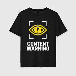 Футболка оверсайз женская Content Warning logo, цвет: черный