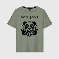 Футболка оверсайз женская Bon Jovi - rock panda, цвет: авокадо